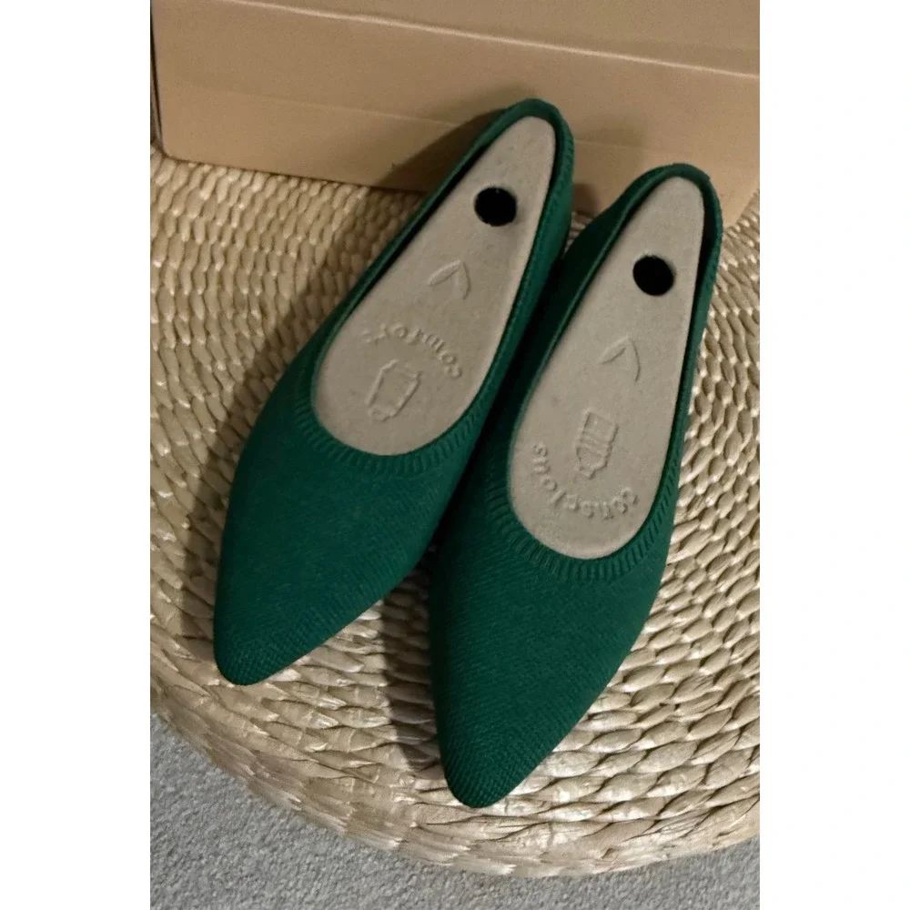 VIVAIA Aria 5° Pointed Toe Flats Forest Green Knit Shoes Comfortable‎ US/9.5